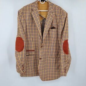 Inserch Men's 3XL Blazer Sport Coat Multicolor Gingham Plaid Elbow Patches Prep